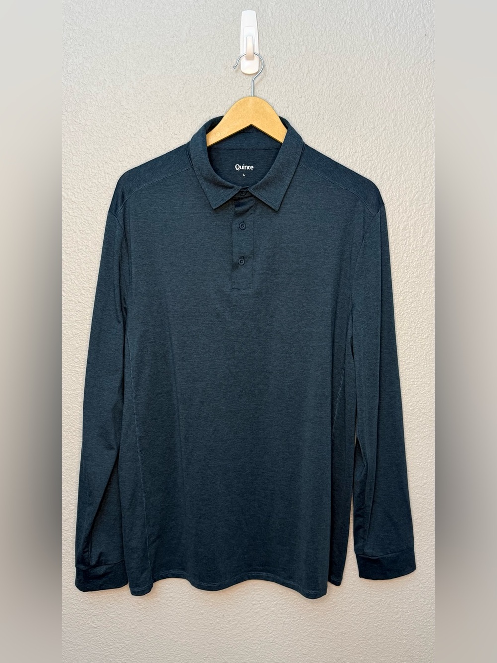 Quince | Flowknit Breeze Performance Long Sleeve Polo | Heather Ocean | Large